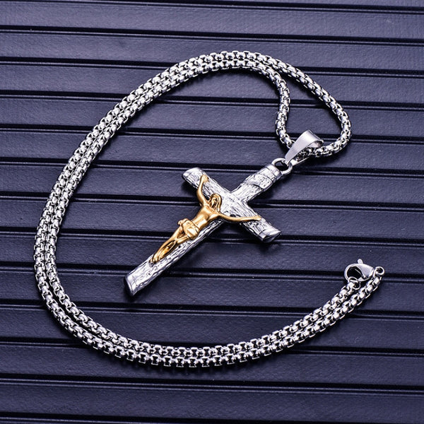 Colgante de Jesucristo con forma de cruz de titanio y acero inoxidable