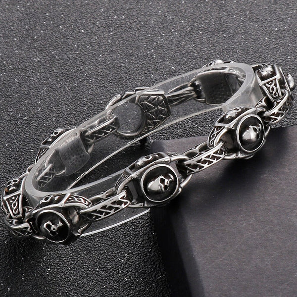 Pulsera de cadena con cabeza de calavera punk rock para hombre, pulsera vintage de acero inoxidable para hombre.
