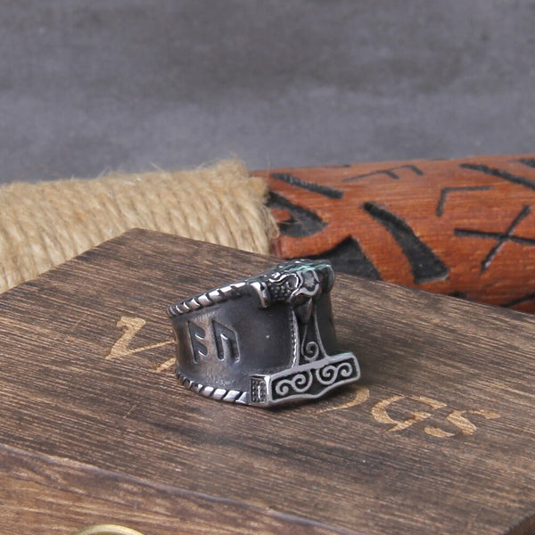 Anillo vikingo vintage Mjolnir con martillo de Thor para hombre