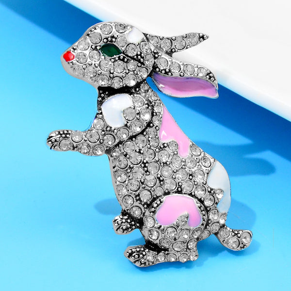 Broche de conejo con diamantes de imitación, bonito broche de esmalte con forma de animal del zodiaco, joyería de moda