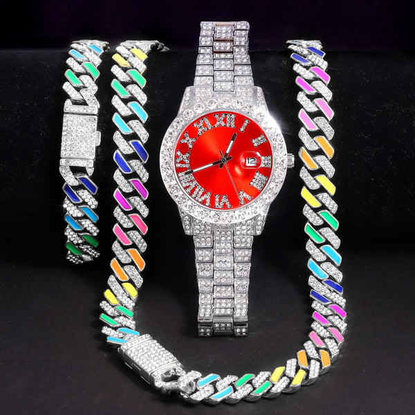 12mm Iced Out Rhombus Prong Cuban Link Chain Necklace for Women