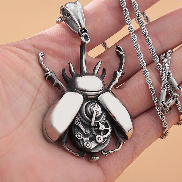 Collar con colgante de insecto mecánico de vapor estilo punk hip hop para hombre