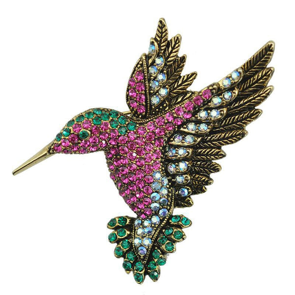Broches de colibrí con diamantes de imitación de colores para mujer