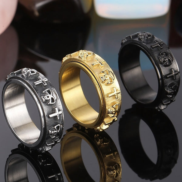 Anillo giratorio de acero inoxidable chapado en oro para hombre