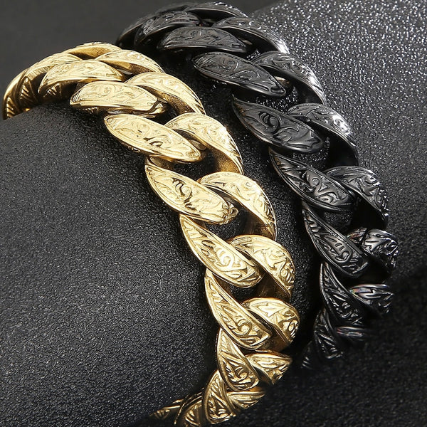 Pulsera vintage de eslabones cubanos chapada en oro negro para hombre