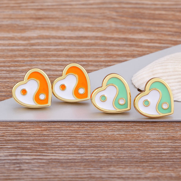 Pendientes de corazón con chismes de Taiji, estilo punk, de nuevo diseño
