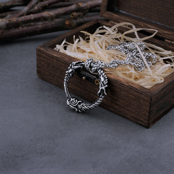 Viking Self Devourer Dreki Dragon Necklace Men Scandinavian Three Headed Dragon Pendant