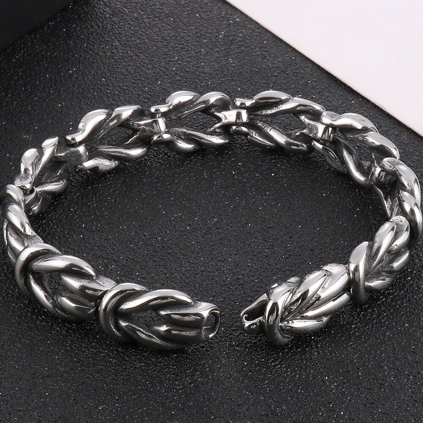Pulsera retro de acero inoxidable para hombre, cadena trenzada de 13 mm de ancho, para fiestas.