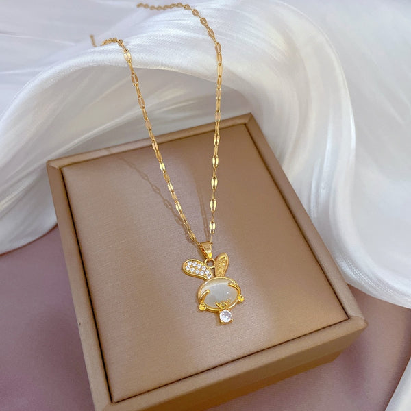 Collar con colgante de conejo para niñas y mujeres, estilo coreano, estilo suéter, cadena para el cuello.