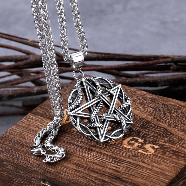 Collar vintage con pentagrama y serpiente rey para hombre y mujer