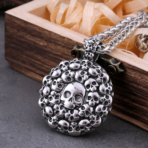 Nuevo collar gótico con calavera de disco para hombre, colgante vintage de hip hop y motociclista.