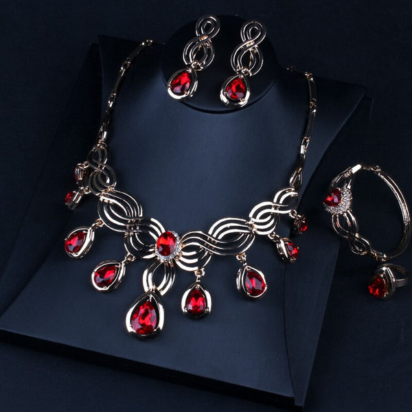Green Red Rhinestone Crystal Bridal Jewelry Set Earrings Necklace