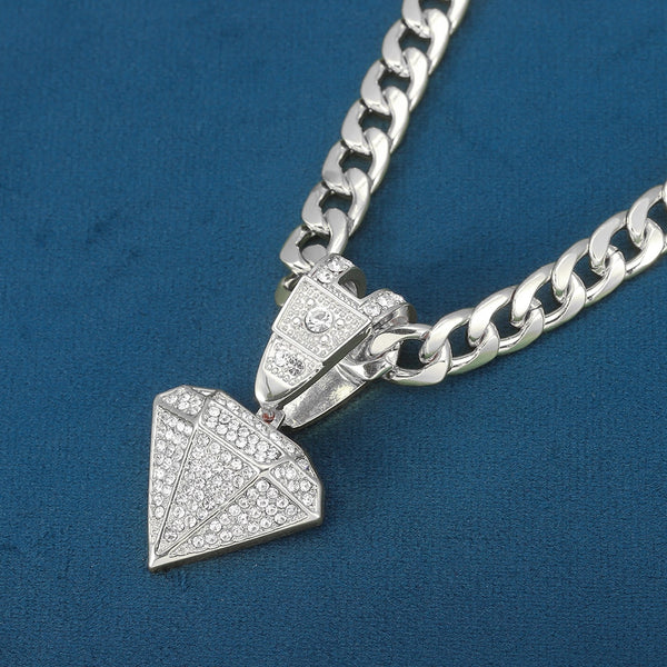 Men HipHop Diamond Shape Pendant Necklace With Crystal Cuban Chain