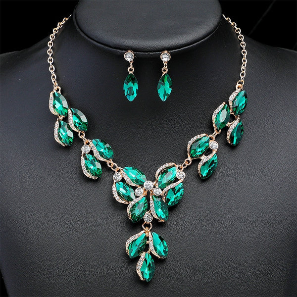 Retro Luxury Emperament Rhinestone Bride Necklace Earring for Women