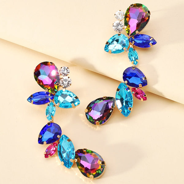 Pendientes geométricos de cristal coloridos de moda para mujer