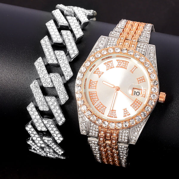 Hip Hop Men Women Crystal Square Tennis Chain Necklaces Set