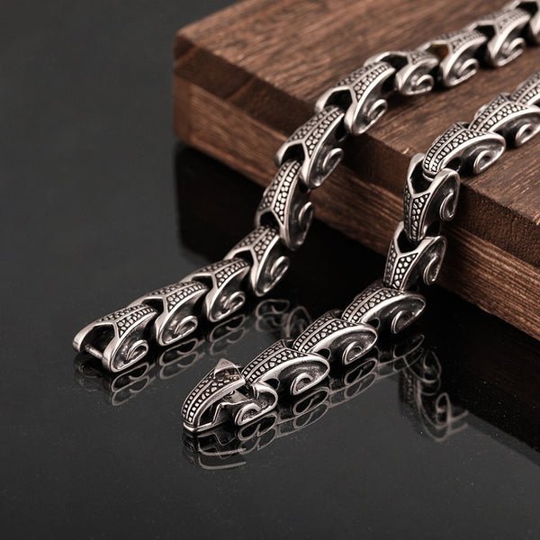 Collar de cadena con eslabones de dragón de longitud variable Ouroboros para hombre, joyería punk de acero inoxidable 316L, con método de uso