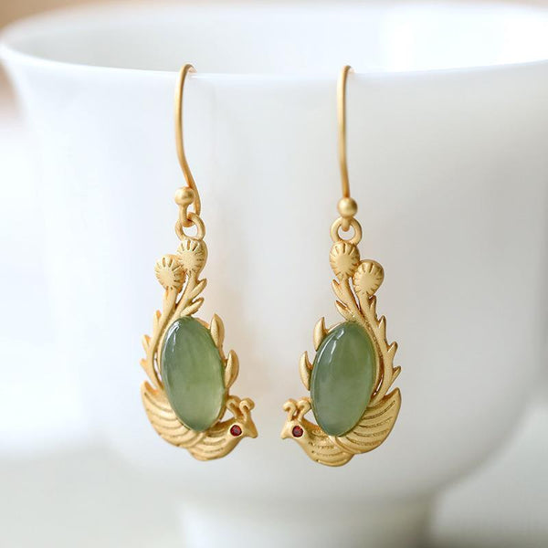 Pendientes de jaspe hetian natural de estilo chino antiguo para mujer
