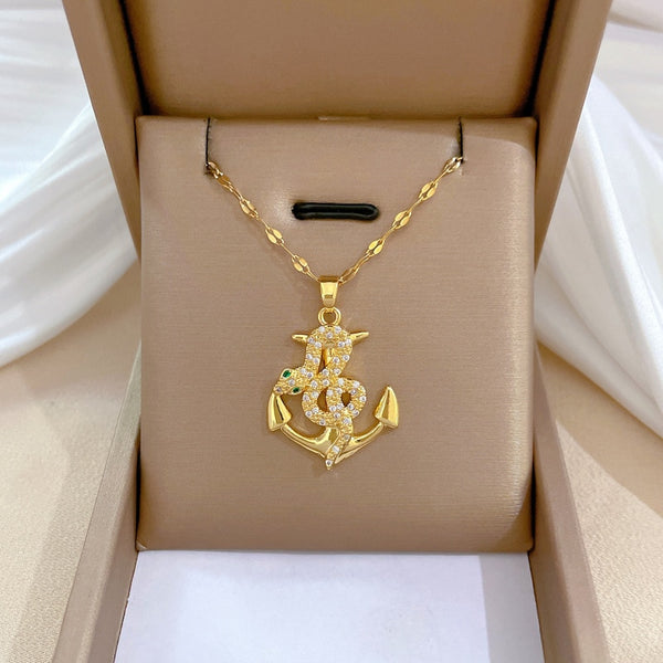 Collar con colgante de serpiente y ancla pirata para mujer