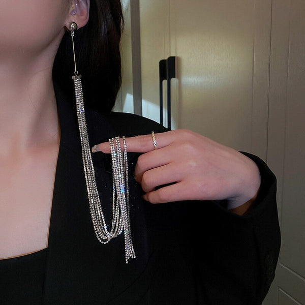 Pendientes largos con borlas para mujer, con diseño geométrico de diamantes de imitación.