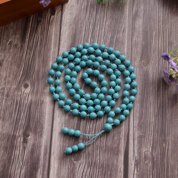 Collar de cuentas de oración Mala 108 anudadas de turquesa azul de 8 mm