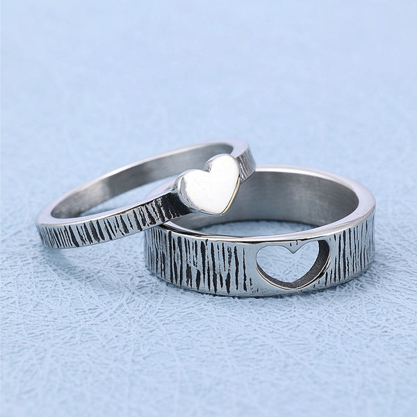 Anillos vintage sencillos de corazón a juego para hombres y mujeres