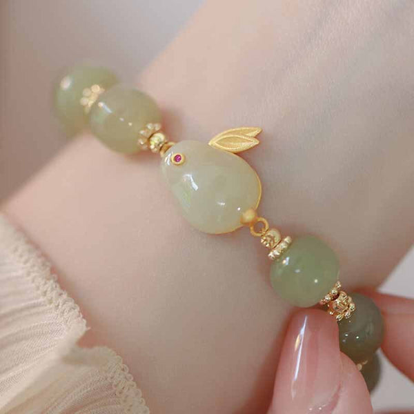 Nueva pulsera de conejito de jade hetian natural fresco con cuentas verdes para mujer