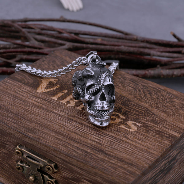 Collar de calavera de serpiente gótica de acero inoxidable 316L para hombre