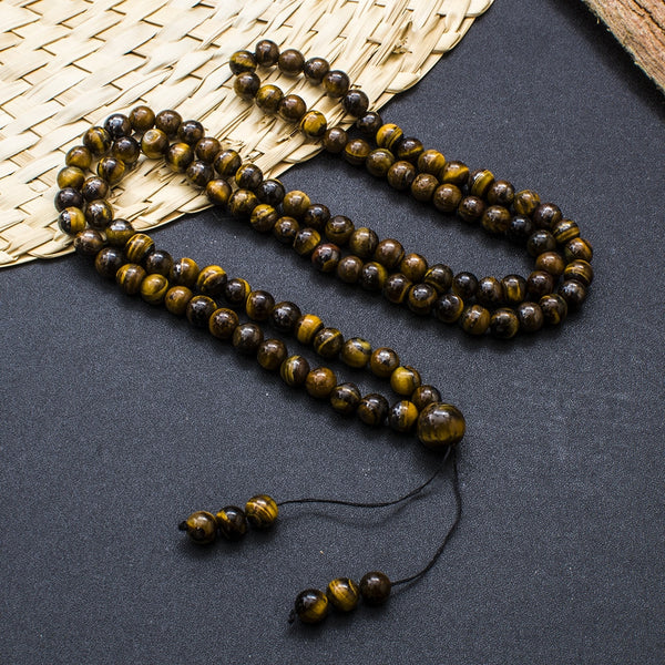 Collar de cuerda elástica con cuentas de ojo de tigre amarillo de 6 mm