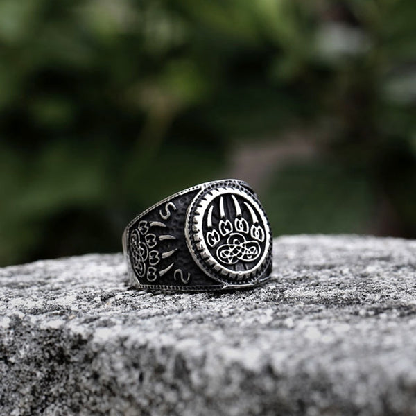 Anillo de garra de oso vikingo vintage para hombre, de acero inoxidable, con nudo celta.