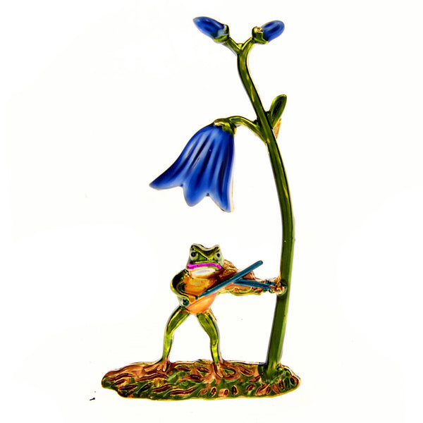 Frog Playing The Violin Brooch Animal Pin Flower Jewelry Enamel Accessories