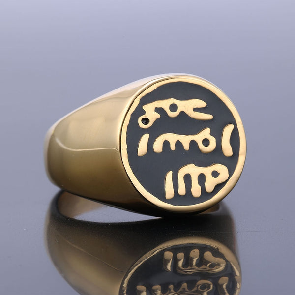 Anillo de acero inoxidable 316L con diseño de runas musulmanas para hombre