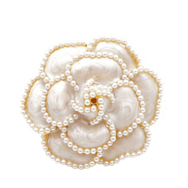 Broches de camelia con esmalte perlado para mujer