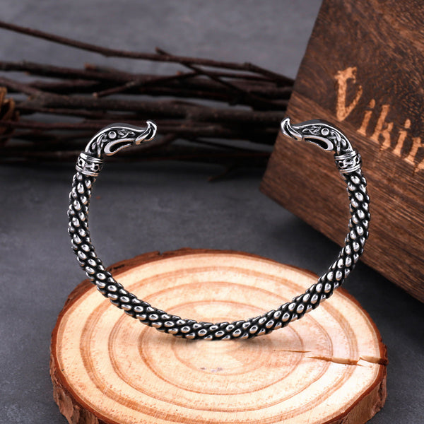 Viking Men's Adjustable Bracelet Nordic Stainless Steel Jewelry with Wooden Box