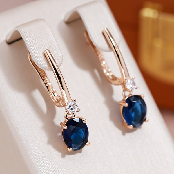 Pendientes colgantes de circonita azul oscuro para mujer