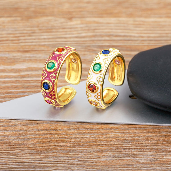 Anillos bohemios nuevos y populares con diamantes de imitación de arcoíris para mujer