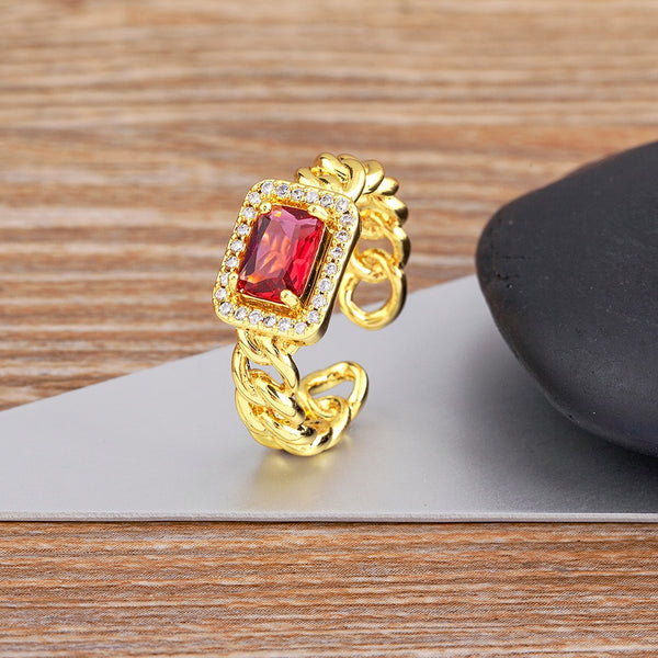 Anillos abiertos de cobre y circonita de moda para mujer
