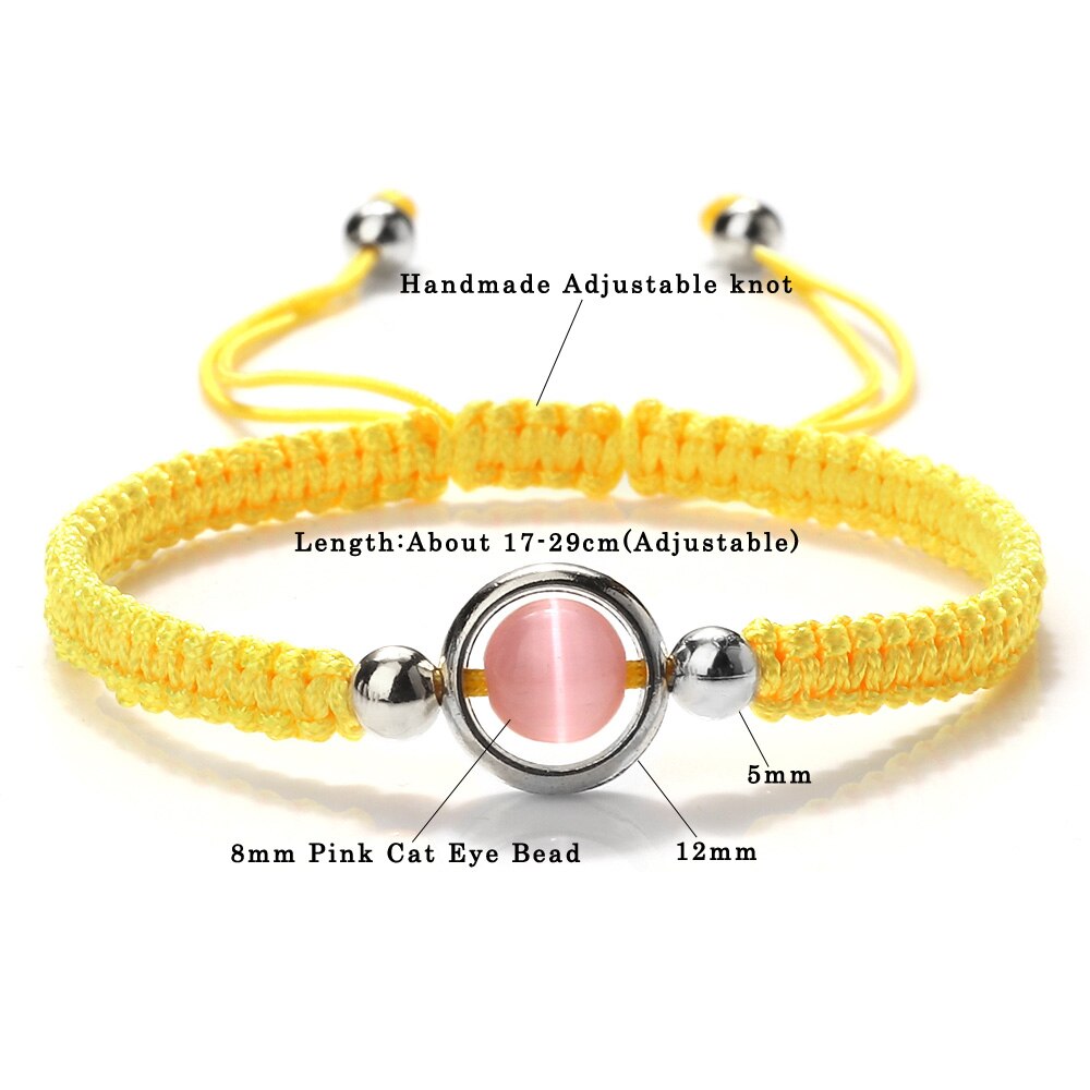 Pink Cat Eye Stone Beads Braided Bracelet For Women Red Thread String Bracelet