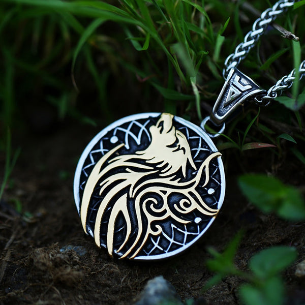 Collar con colgante de lobo vikingo vintage para hombre