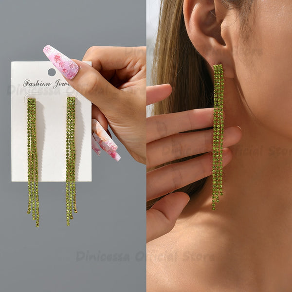 Elegantes pendientes colgantes largos con borlas de cristal, sencillos y bonitos, para mujer.