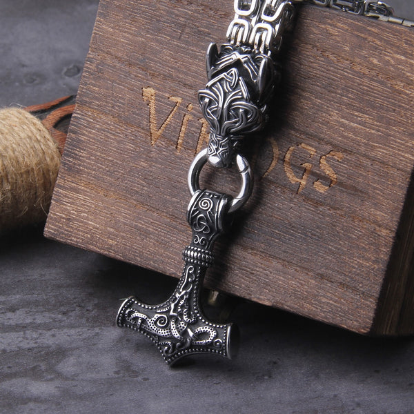 Collares de lobo celta para hombre, amuleto vikingo Vegvisir, colgante de martillo, nunca se desvanecen