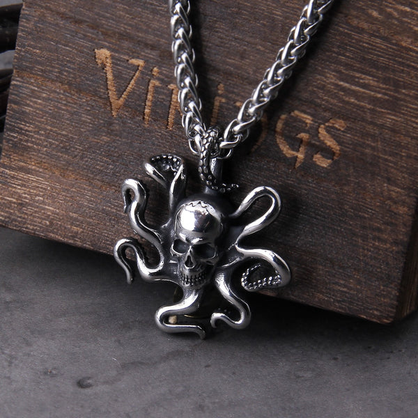 Collar de acero inoxidable estilo marinero con diseño de calavera de pulpo y dije navideño para Halloween para hombre