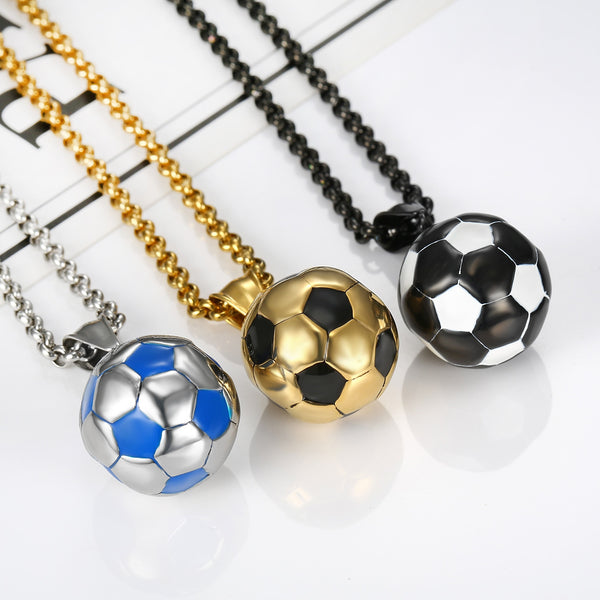 Collar con colgante de fútbol de acero inoxidable y titanio para hombre y mujer.