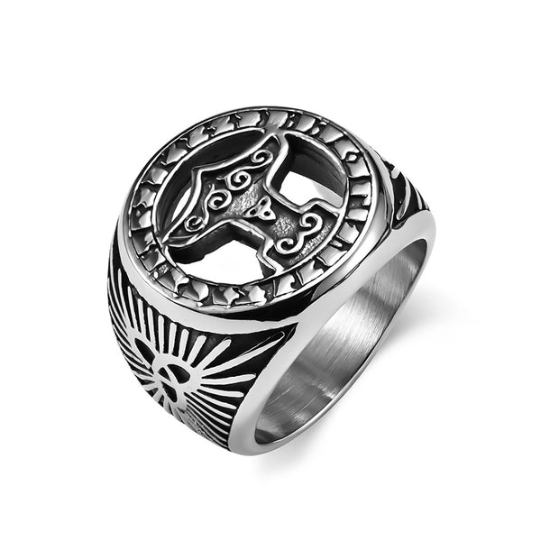 Anillo vikingo vintage de acero inoxidable con martillo de Thor para hombre