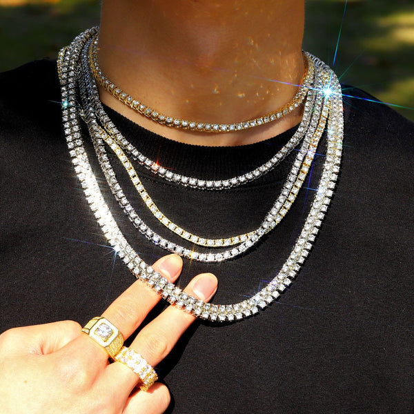 4mm 1 Row Shiny Tennis Chain Necklace Men Hip Hop Iced Out Bling CZ Necklace