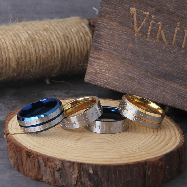 Anillo de runas vikingas de soldado en color dorado mixto