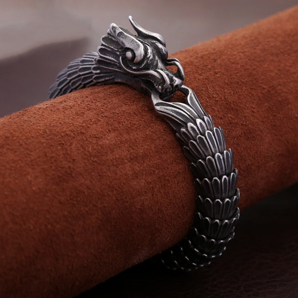 Pulsera vintage nórdica con cabeza de dragón vikingo, de acero inoxidable 316L, estilo hip hop y motero.