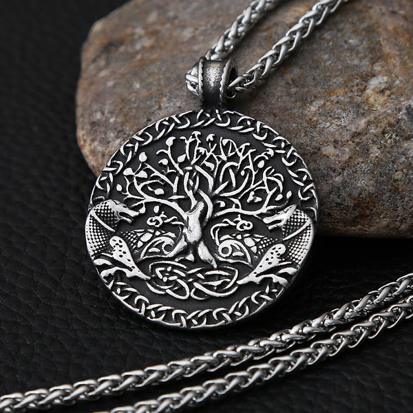 Collar con colgante del árbol de la vida celta vintage para hombre, collar nórdico vikingo Odín con lobo