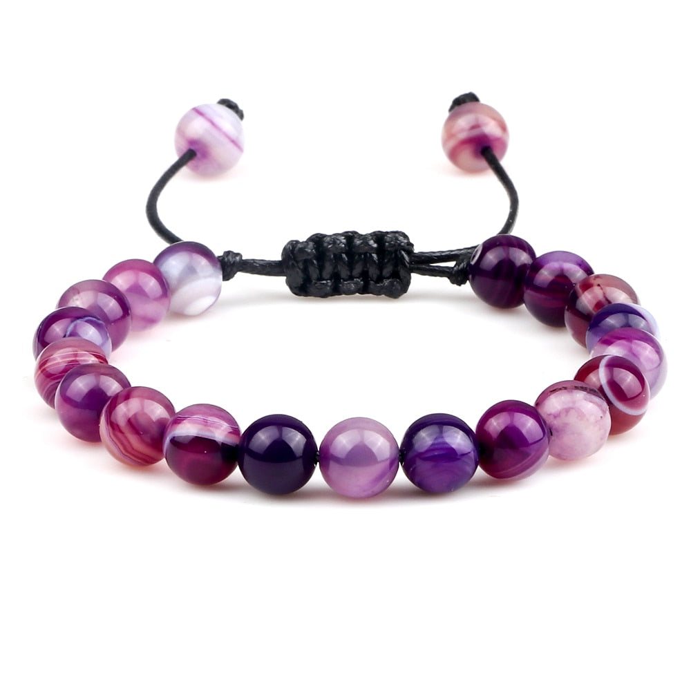 8mm Men Women Fire Agates Onyx Beads Bracelet