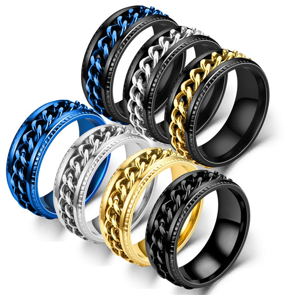 Anillos de cadena giratorios de alta calidad para hombre, de titanio, acero inoxidable, estilo punk